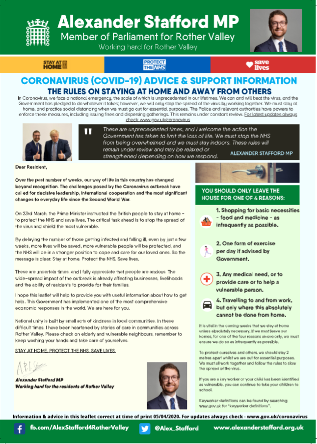 Page one of coronavirus advice leaflet