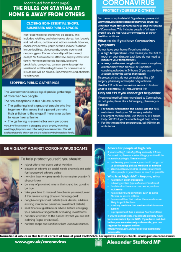 Page two of coronavirus advice leaflet