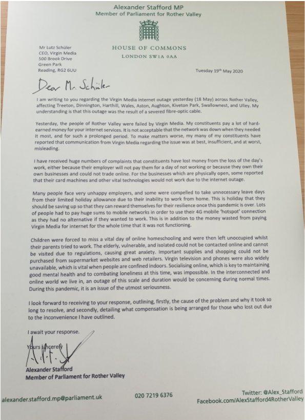 VIRGIN MEDIA CEO LEtter