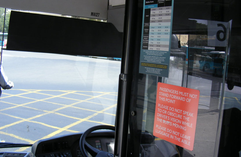 "MA127 formerly Arriva London, Valletta, BUS 234 with table of Malta fares (2013)" by sludgegulper is licensed under CC BY-SA 2.0.