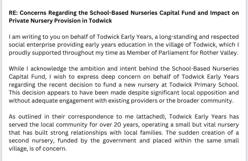 Letter to Secretary of State for Education