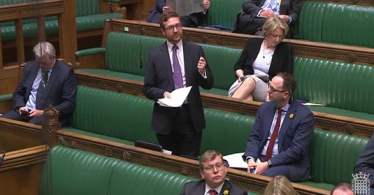 Alexander Stafford MP asking a question in parliament on energy bills
