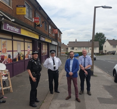 Alexander Stafford on patrol with police in front of Rosegarth Avenue, Swallownest