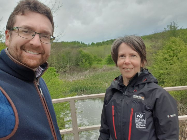 Alexander at Woodhouse Washlands with Liz Ballard, CEO of the Wildlife Trust.