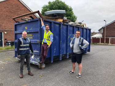 Alexander Stafford, Cllr Zach Collingham and Cllr Thomas Singleton at Thurcroft Skip Day