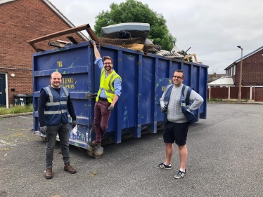 Alexander Stafford, Cllr Zach Collingham and Cllr Thomas Singleton at Thurcroft Skip Day