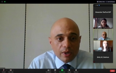 Alexander Stafford on a webinar with Sajid Javid