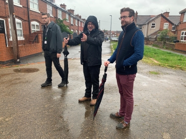 Alexander Stafford MP on a walkabout in Maltby to discuss housing issues