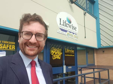 Alexander Stafford MP outside Lifewise, Hellaby