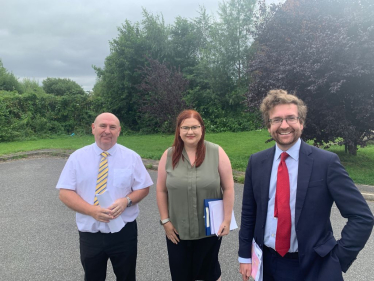 Alexander Stafford MP with ward councillor for Dinnington Sophie Castledine-Dack and Richard Jackson of RMBC