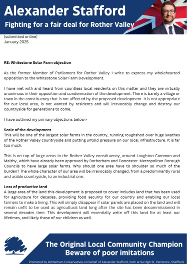 Whitestone solar farm objection